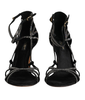 Dolce & Gabbana Black Strass Ankle Strap Heels Sandals Shoes