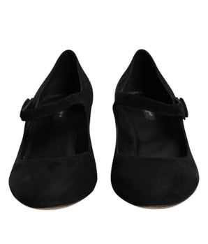 Dolce & Gabbana Black Suede Leather Block Heels Pumps Shoes