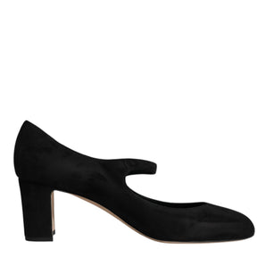 Dolce & Gabbana Black Suede Leather Block Heels Pumps Shoes