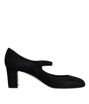 Dolce & Gabbana Black Suede Leather Block Heels Pumps Shoes