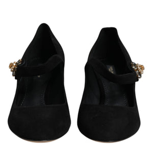 Dolce & Gabbana Black Suede Crystal Mary Jane Heels Shoes