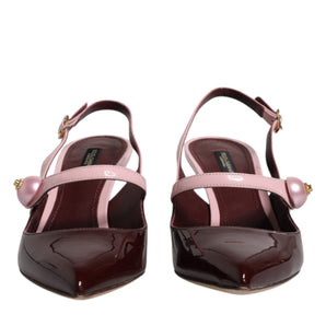 Dolce & Gabbana Pink Maroon Leather Kitten Heels Slingbacks Shoes