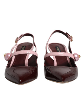 Dolce & Gabbana Pink Maroon Leather Kitten Heels Slingbacks Shoes