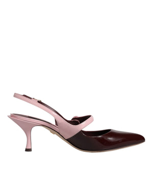 Dolce & Gabbana Pink Maroon Leather Kitten Heels Slingbacks Shoes