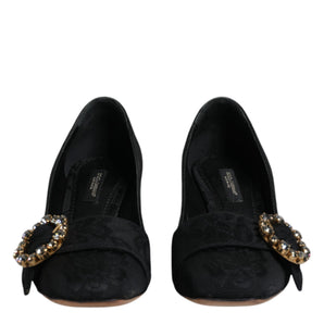 Dolce & Gabbana Black Brocade Crystals Heels Pumps Shoes