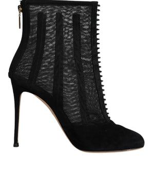 Dolce & Gabbana Black Mesh Stiletto Heels Ankle Boots Shoes