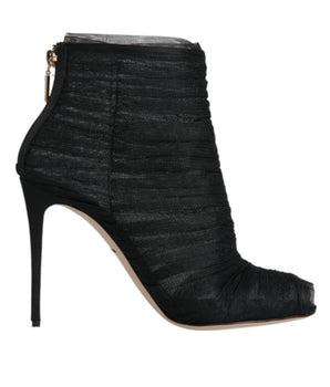 Dolce & Gabbana Black Mesh Stiletto Heels Ankle Boots Shoes