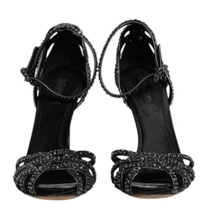 Dolce & Gabbana Black Strass Ankle Strap Heels Sandals Shoes