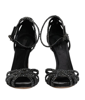 Dolce & Gabbana Black Strass Ankle Strap Heels Sandals Shoes