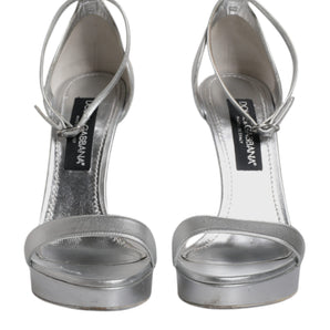 Dolce & Gabbana Silver Leather Platform Keira Sandals Shoes