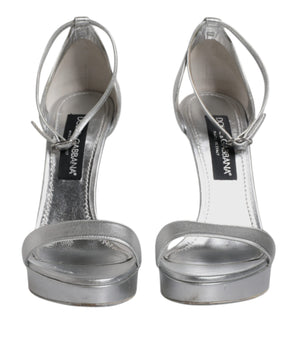 Dolce & Gabbana Silver Leather Platform Keira Sandals Shoes