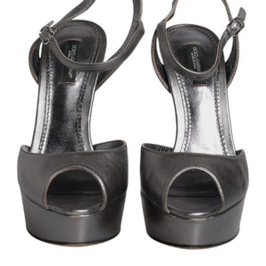 Dolce & Gabbana Silver Leather Platform Heels Sandals Shoes