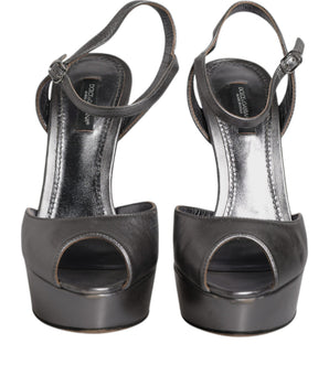 Dolce & Gabbana Silver Leather Platform Heels Sandals Shoes