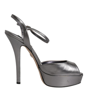 Dolce & Gabbana Silver Leather Platform Heels Sandals Shoes