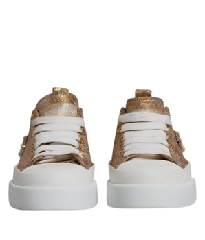 Dolce &amp; Gabbana Gold White Logo Low Top Sneakers Shoes