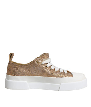 Dolce &amp; Gabbana Gold White Logo Low Top Sneakers Shoes