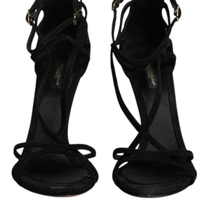 Dolce & Gabbana Black Suede Ankle Strap Heels Sandals Shoes