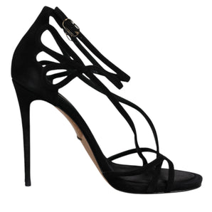 Dolce & Gabbana Black Suede Ankle Strap Heels Sandals Shoes