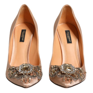 Dolce & Gabbana Beige Satin Crystal High Heels Pumps Shoes