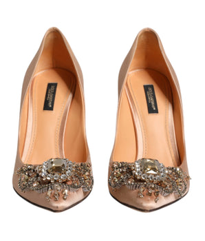 Dolce &amp; Gabbana Beige Satin Crystal High Heels Pumps Shoes