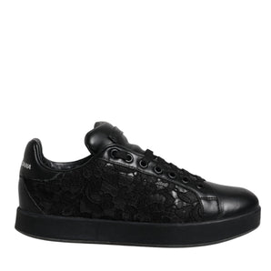 Dolce & Gabbana Black Lace Leather Low Top Sneakers Shoes