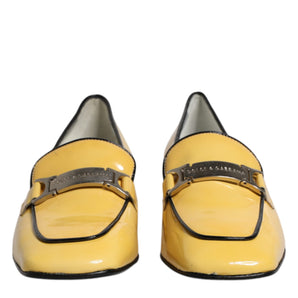 Dolce & Gabbana Yellow Leather Logo Plaque Slip On Mocassin Shoes