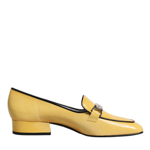 Dolce & Gabbana Yellow Leather Logo Plaque Slip On Mocassin Shoes