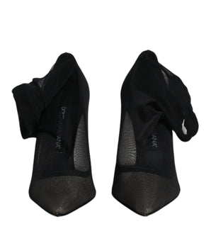 Dolce &amp; Gabbana Black Viscose Mesh Sock Style Boots Shoes
