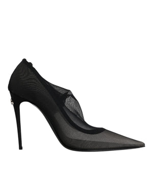 Dolce &amp; Gabbana Black Viscose Mesh Sock Style Boots Shoes