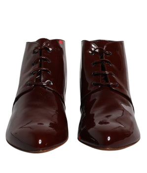 Dolce &amp; Gabbana Maroon Leather Lace Up Ankle Boots Shoes