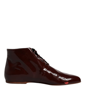 Dolce &amp; Gabbana Maroon Leather Lace Up Ankle Boots Shoes