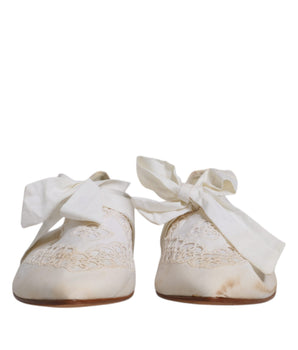 Dolce &amp; Gabbana White Ribbon Fabric Ballerina Flats Shoes