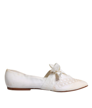 Dolce &amp; Gabbana White Ribbon Fabric Ballerina Flats Shoes