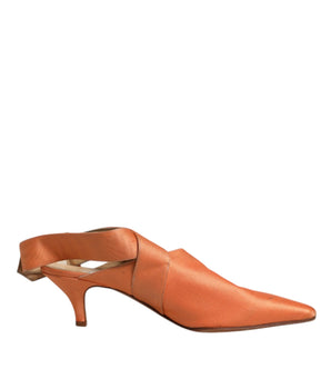Dolce &amp; Gabbana Orange Kitten Heels Slingback Sandals Shoes
