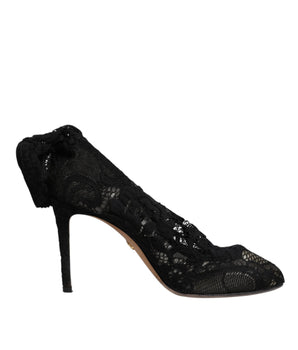Dolce &amp; Gabbana Black Lace Stretch Heels Mid Calf Boots Shoes
