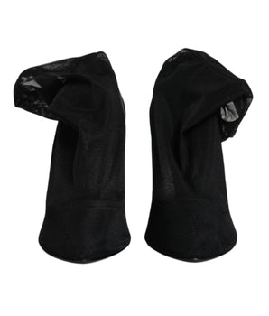 Dolce &amp; Gabbana Black Silk Mesh Sock Style Boots Shoes