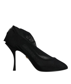 Dolce &amp; Gabbana Black Silk Mesh Sock Style Boots Shoes