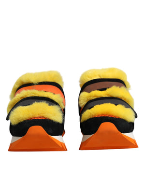 Dolce &amp; Gabbana Multicolor Fur Embellished Sneakers Shoes