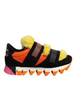 Dolce &amp; Gabbana Multicolor Fur Embellished Sneakers Shoes