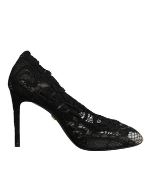 Dolce &amp; Gabbana Black Lace Stretch Heels Mid Calf Boots Shoes