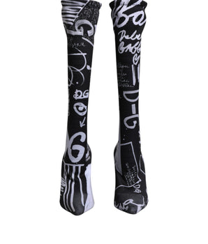Dolce &amp; Gabbana Black Logo Stretch Heels High Boots Shoes