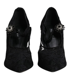 Dolce &amp; Gabbana Black Lace Crystals Mary Jane Pumps Shoes