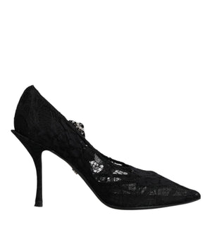 Dolce &amp; Gabbana Black Lace Crystals Mary Jane Pumps Shoes