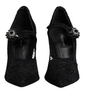 Dolce &amp; Gabbana Black Lace Crystals Mary Jane Pumps Shoes