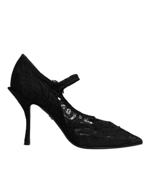 Dolce &amp; Gabbana Black Lace Crystals Mary Jane Pumps Shoes
