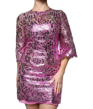 Dolce &amp; Gabbana Metallic Fuchsia Floral Sheath Mini Dress