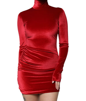 Dolce &amp; Gabbana Red Velvet Long Sleeves Bodycon Mini Dress