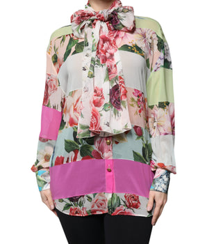 Dolce &amp; Gabbana Multicolor Floral Patchwork Ascot Collar Top