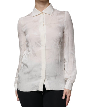 Dolce &amp; Gabbana White Silk Collared Long Sleeves Shirt Top