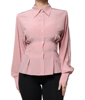 Dolce &amp; Gabbana Pink Cotton Long Sleeves Collared Blouse Top